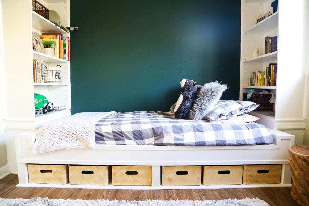 built in bed using IKEA bookcases