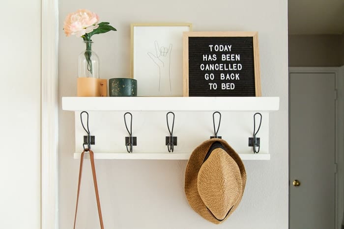 White Coat Rack With Black Hooks, Hanging Wall Mantle, Wall Coat Rack, Wood  Wall Shelf With Hooks 