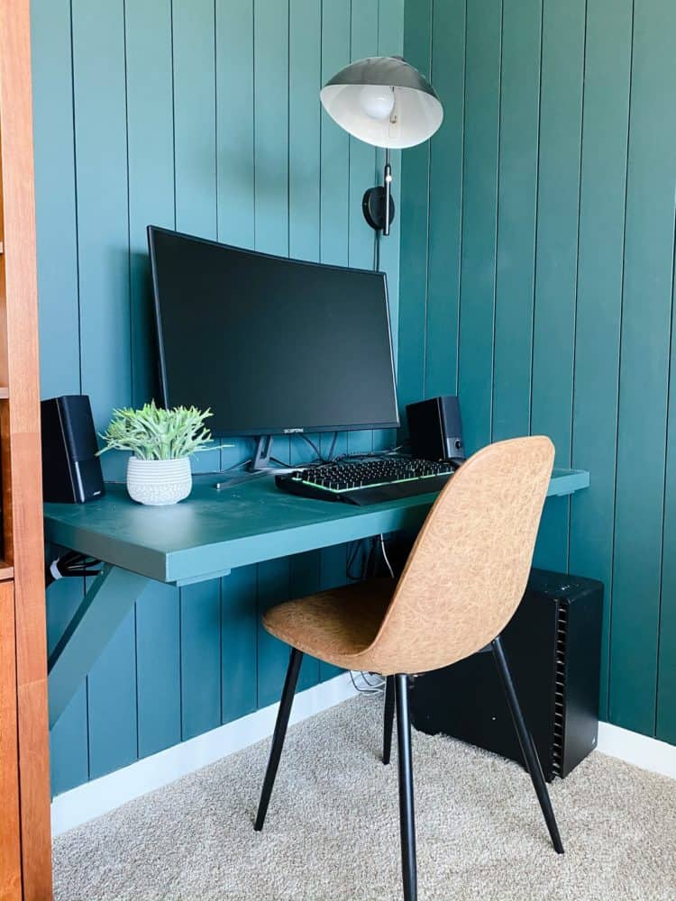 Wooden Desk for Home Office, Low Profile Desk, Floating Monitor