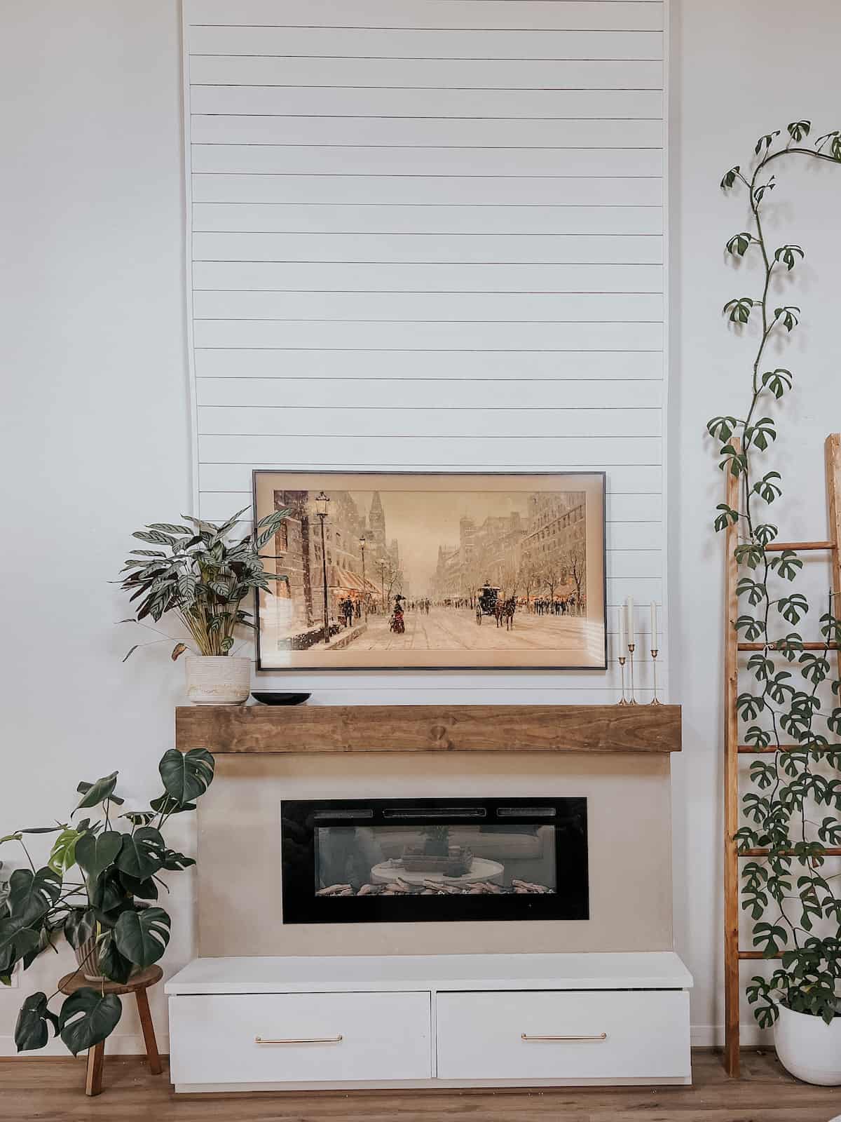 Fireplace with faux candles on the mantel