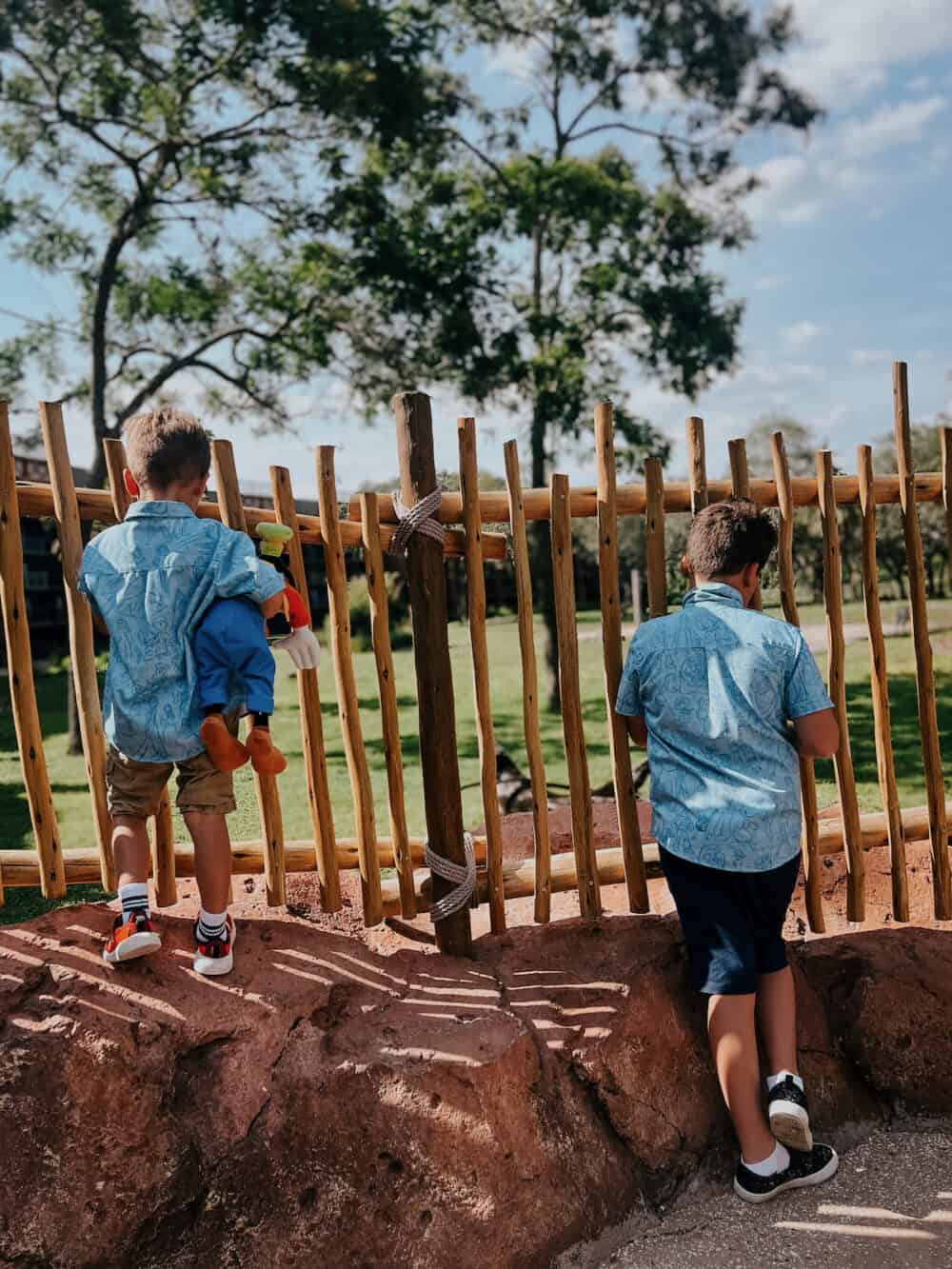 Two boys watching animals at Animal Kingdom Lodge