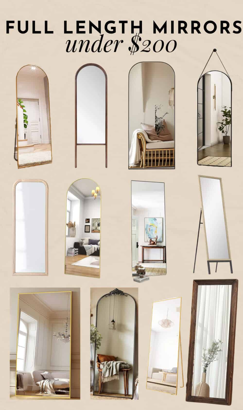 collection of full length mirrors under $200 