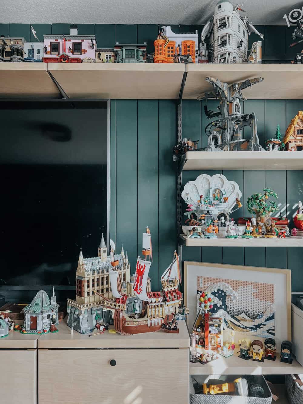 shelving with lego displayed