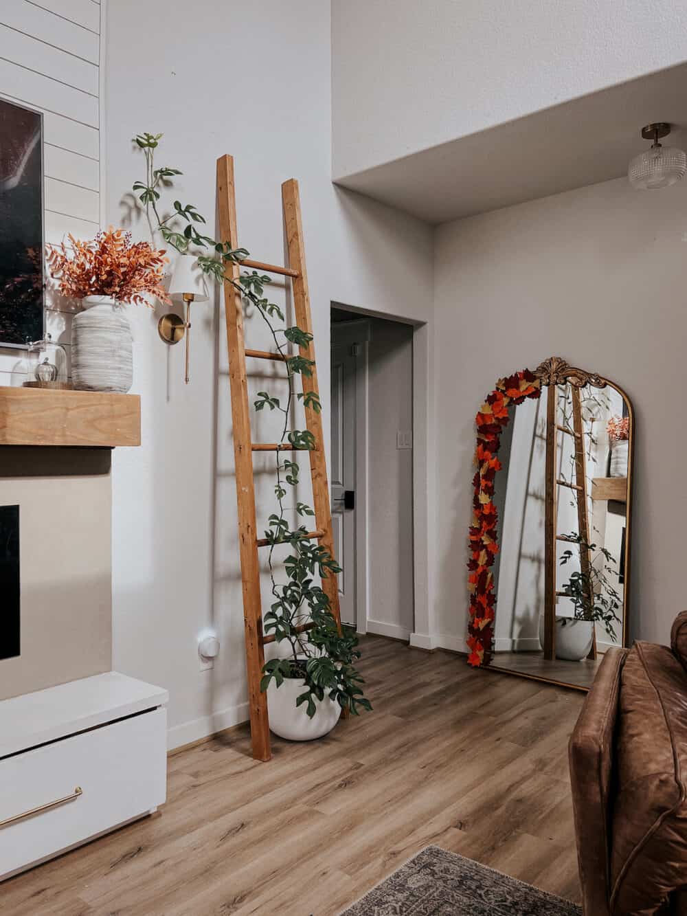 corner of a living room decorated for fall 