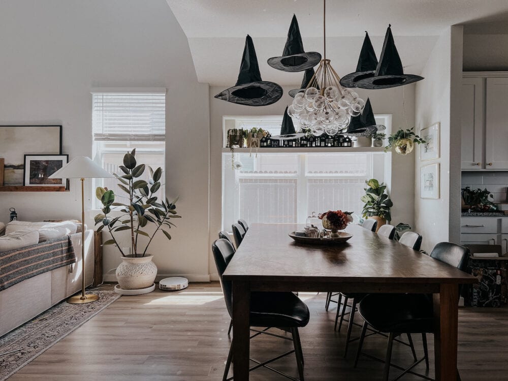 dining room decorated for halloween